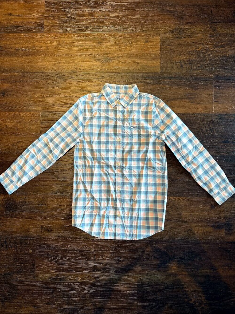 Vineyard Vines Performance Boys S (8-10) Pink Blue White Gingham Whale Shirt